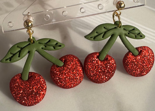 Glitter cherry dangle